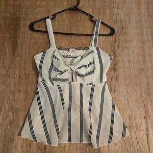 Vivace Striped Tie Front Cami Top White Navy Blue Smocked Back Small‎ Nautical